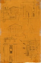 Architectural details with notation, LINCOLN, 1865 April?, drawing on yellow paper pencil, 21.5 x