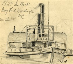 Phila. Ice Boat. Navy Yard. Washington DC May 23/61, 1861 May 23, drawing on cream paper pencil, 10
