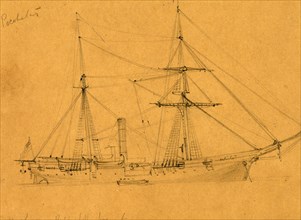 Pocohontas, broadside view of steam frigate, 1860-1865, drawing, 1862-1865, by Alfred R Waud,