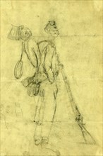 African American soldier, between 1862 and 1865, drawing on light green paper pencil and Chinese