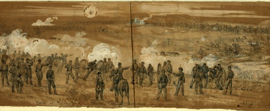 Fight at Kelly's Ford Sleepers battery, 1863 November 7, drawing on brown paper pencil and Chinese