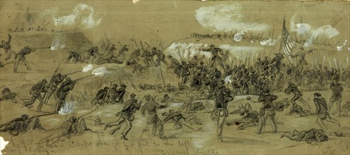 The 24th Corps charging a fort to the left, 1865 April 2, drawing on olive paper pencil and Chinese