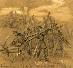Stripping a rail fence for fires, between 1860 and 1865, drawing on brown paper pencil and Chinese