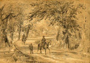 Bridge through the Chickahominy Swamp, between 1860 and 1865, drawing on tan paper pencil and