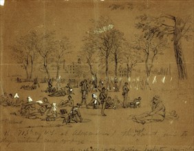The 71st reg. N.Y. at Alexandria, 1861 May 24-31, drawing on brown paper pencil and Chinese white,