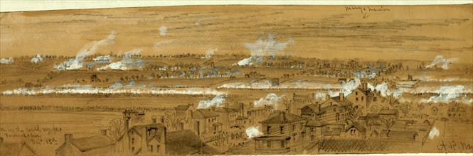 Attack on the rebel works. Fredericksburg. Dec. 13th, 1862 December 13, drawing on tan paper pencil
