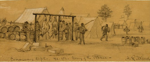 Commissary dept. Hd.qts. Army of the Potomac, 1863 March, drawing on tan paper pencil and Chinese