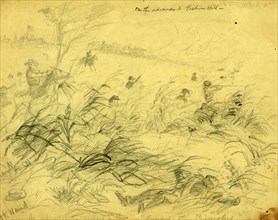 On the advance to Fishers Hill, 1864 September 22, drawing on tan paper pencil, 22.8 x 29.2 cm.