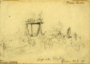 Signal Station. Pony Mt, 1863 September?, drawing on cream paper pencil, 9.7 x 14.1 cm. (sheet),