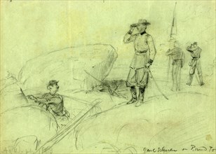 Genl Warren on Round Top, 1863 July 2, drawing on green paper pencil, 23.1 x 32.5 cm. (sheet),