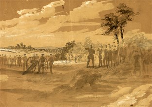 Advance of the Army towards Lewinsville, 1861 ca. September, drawing on brown paper pencil, Chinese