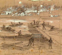 Building pontoon bridges at Fredericksburg Dec. 11th, 1862 December 11, drawing on pink-tan paper