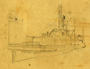 A boat, between 1860 and 1865, drawing on olive paper pencil, 9.4 x 12.2 cm. (sheet), 1862-1865, by
