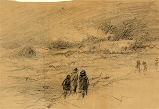 Shipwreck in a storm with figures looking on, 1860-1865, drawing, 1862-1865, by Alfred R Waud,