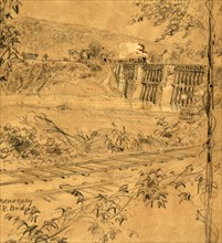 Monocacy R.R. Bridge, 1863 ca. June-July, drawing on tan paper pencil and Chinese white, 11.6 x 10