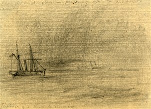 Capture of a blockade runner, between 1860 and 1865, drawing on cream paper pencil, 8.8 x 12.3 cm.
