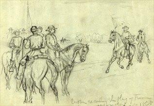 Custer receiving the flag of truce, appomatox 1865, drawing, 1862-1865, by Alfred R Waud,