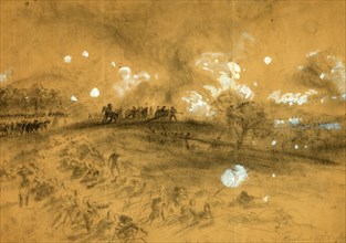 Part of Ward's line, Kershaw attacking, drawing, 1862-1865, by Alfred R Waud, 1828-1891, an