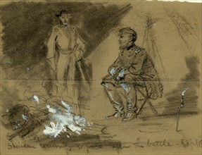Sheridan receiving reports after the battle Sept. 19, drawing, 1862-1865, by Alfred R Waud,