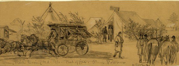 Army Mail leaving Hd.Qts. Post Office. Army Potomac, drawing, 1862-1865, by Alfred R Waud,