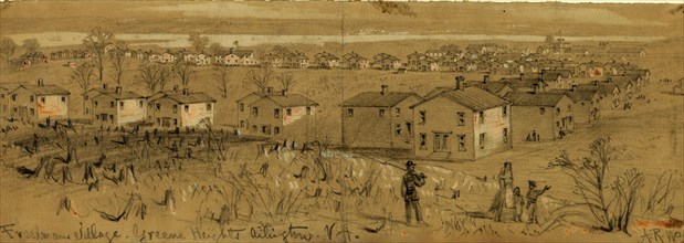 Freedmans village, Greene Heights Arlington, VA., drawing, 1862-1865, by Alfred R Waud, 1828-1891,