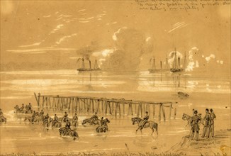 Gunboats shelling the enemy at the battle of Malvern hill sketched from McClellans headquarters,