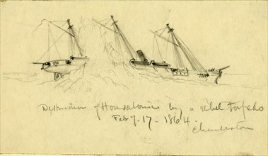 Destruction of Housatonic by a rebel torpedo. Feb. of 17 1864. Charleston, drawing, 1862-1865, by