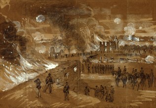 Burning of Mr. Muma's houses and barns at the fight of the 17th of Sept., drawing, 1862-1865, by