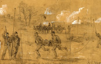 The signal telegraph train as used at the battle of Fredericksburg, drawing, 1862-1865, by Alfred R