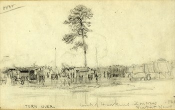 Camp of Hawkins Zouaves, Newport News 1861, drawing, 1862-1865, by Alfred R Waud, 1828-1891, an