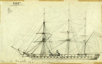 Danish Frigate 1861, Newport News, Zeeland, drawing, 1862-1865, by Alfred R Waud, 1828-1891, an