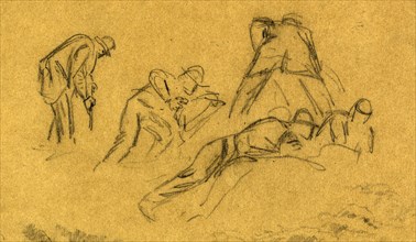 Five men digging, drawing, 1862-1865, by Alfred R Waud, 1828-1891, an american artist famous for