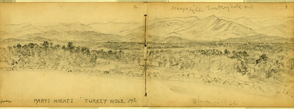 Mary hights sic, Turkey hole mt. Blue Ridge, drawing, 1862-1865, by Alfred R Waud, 1828-1891, an