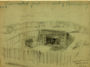 Casemented fort in front of Petersburg, drawing, 1862-1865, by Alfred R Waud, 1828-1891, an