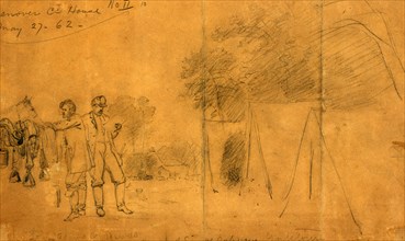 Camp of Signal corps nr. Yorktown, drawing, 1862-1865, by Alfred R Waud, 1828-1891, an american