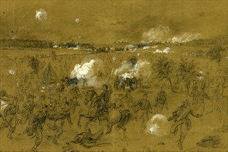Defeat of the Army of Genl. Pope at Manassas on the Old Bull run battleground, drawing, 1862-1865,