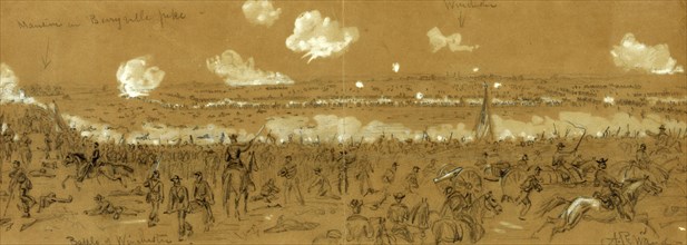 Battle of Winchester, drawing, 1862-1865, by Alfred R Waud, 1828-1891, an american artist famous