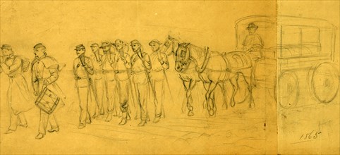 Funeral march, drawing, 1862-1865, by Alfred R Waud, 1828-1891, an american artist famous for his