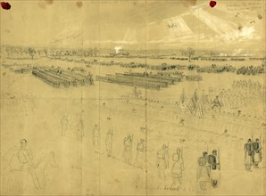 McClellan reviewing his troops near Baileys Cross Roads, drawing, 1862-1865, by Alfred R Waud,