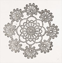 CROCHET ROSETTE, NEEDLEWORK, 19th CENTURY EMBROIDERY