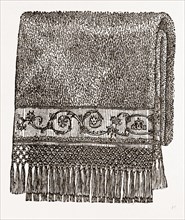 TOWEL EMBROIDERED IN CORD STITCH, NEEDLEWORK, 19th CENTURY EMBROIDERY