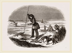 Chippeway Indian fishing on the ice USA America