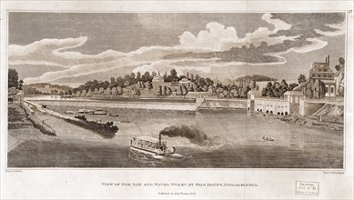 View of the dam and water works at Fairmount, Philadelphia / drawn by T. Birch ; engraved by R.