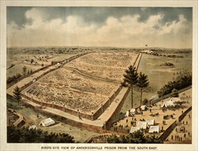 Bird's-eye view of Andersonville Prison from the south-east; c1890.; 1 print : lithograph, color.;