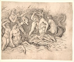 Andrea Mantegna (Italian, ca. 1431 - 1506). Battle of the Sea-Gods [right side], ca. 1470-1480.