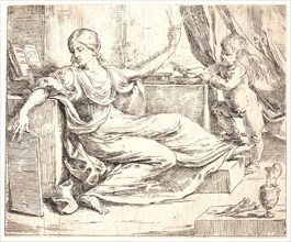 Guido Reni (Italian, 1575 - 1642). The Love of Study (L'amour de l'etude), 17th century. Etching.