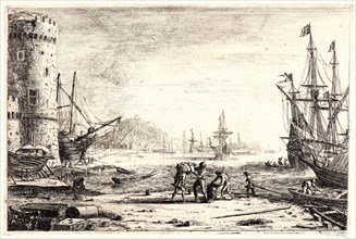 Claude Lorrain (French, 1604 - 1682). Seaport with a Round Tower, 1635-1636. Etching.