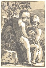 Antonio Maria Zanetti I (Italian, 1680 - 1757). Two Boys Caressing a Lamb. Chiaroscuro woodcut.