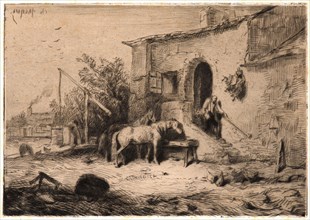 Charles Ãâmile Jacque (French, 1813 - 1894). The Inn (Auberge), 1848. Etching and drypoint on buff