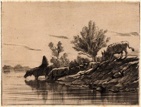 Charles Ãâmile Jacque (French, 1813 - 1894). The Watering Place (L'Abreuvoir), 1848. Drypoint and